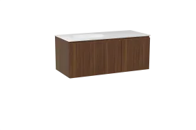 Balmani Sfera meuble salle de bains suspendu 120 x 55 cm noyer américain avec Tablo Oval plan vasque asymétrique à gauche en sol
