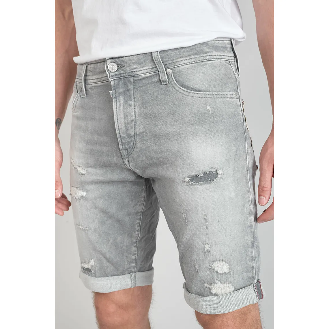 Bermuda Jogg Oc gris délavé destroy en coton Le Temps des Cerises - Bermuda / Short Homme sur MenCorner