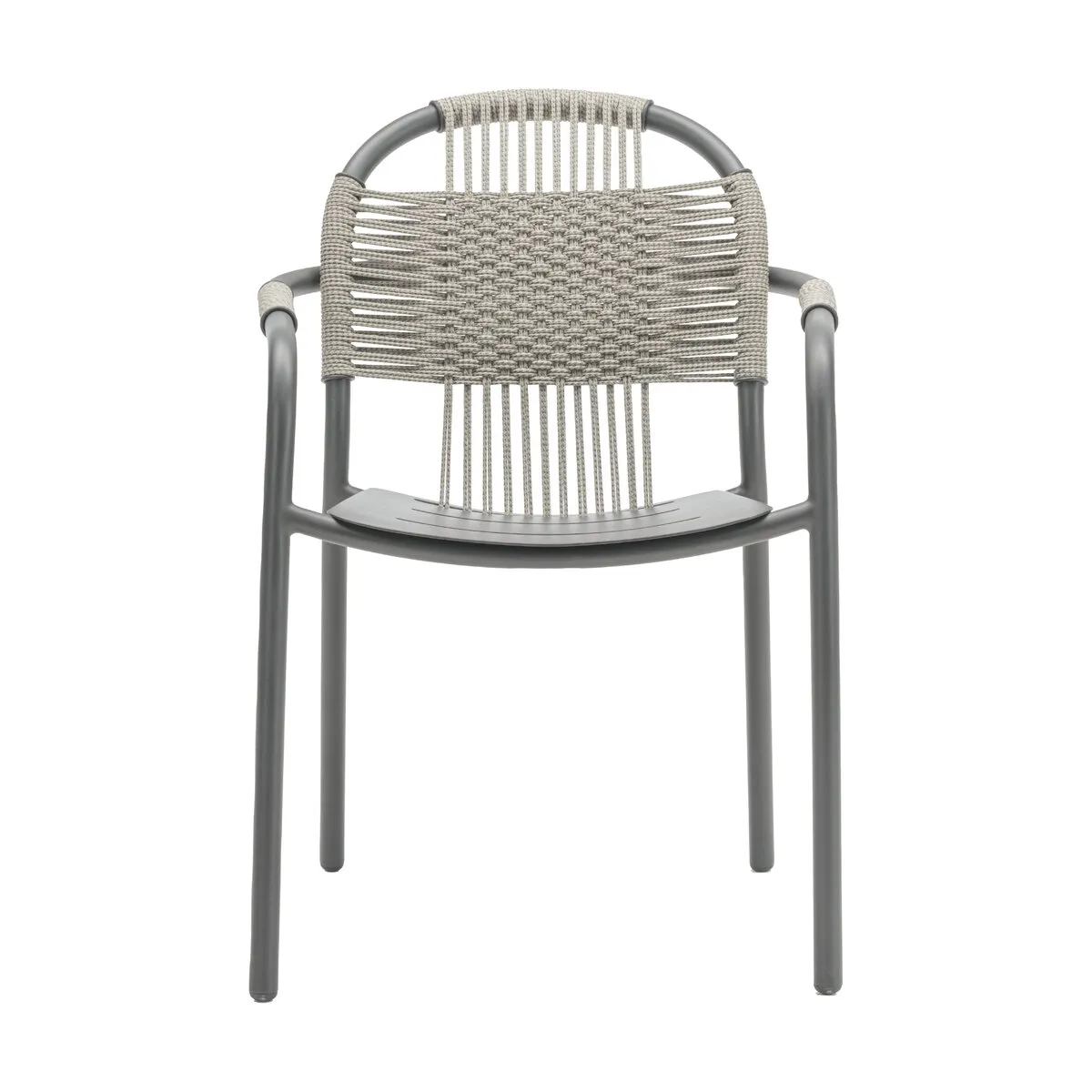 Chaise d'extérieur à accoudoirs en aluminium et cordes gris fossilCleo