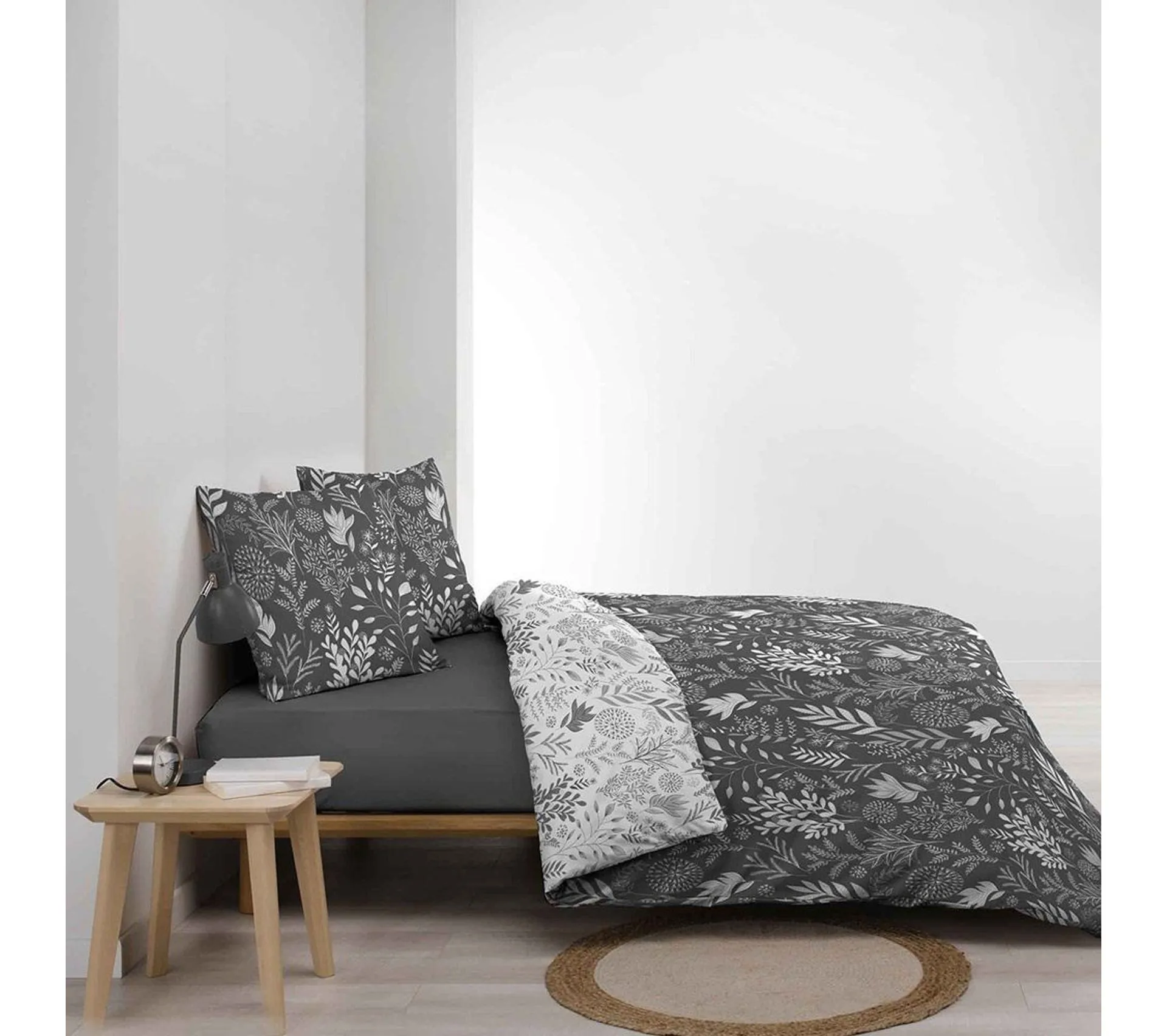 Housse De Couette 240x220 + 2 Taies Suzanne Anthracite Coton 52 Fils