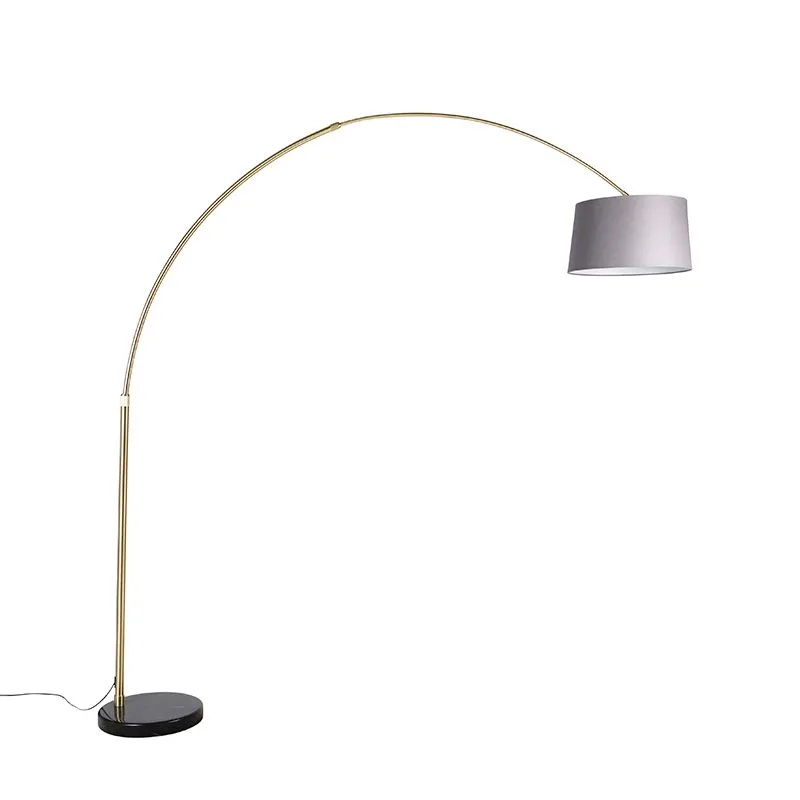 Lampe à arc en laiton avec abat-jour en tissu marbré gris 45 cm - XXL