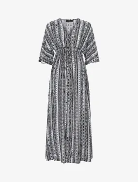 Robe longue imprimé graphique à manches 3/4 - Noir